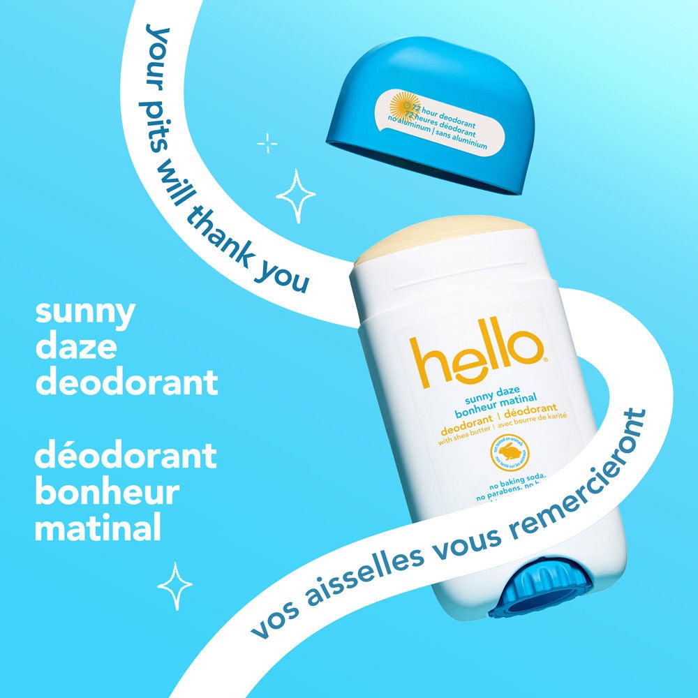 Déodorant sans aluminium hello bonheur matinal pour femme et homme sans capuchon, prêt à illuminer votre routine quotidienne.