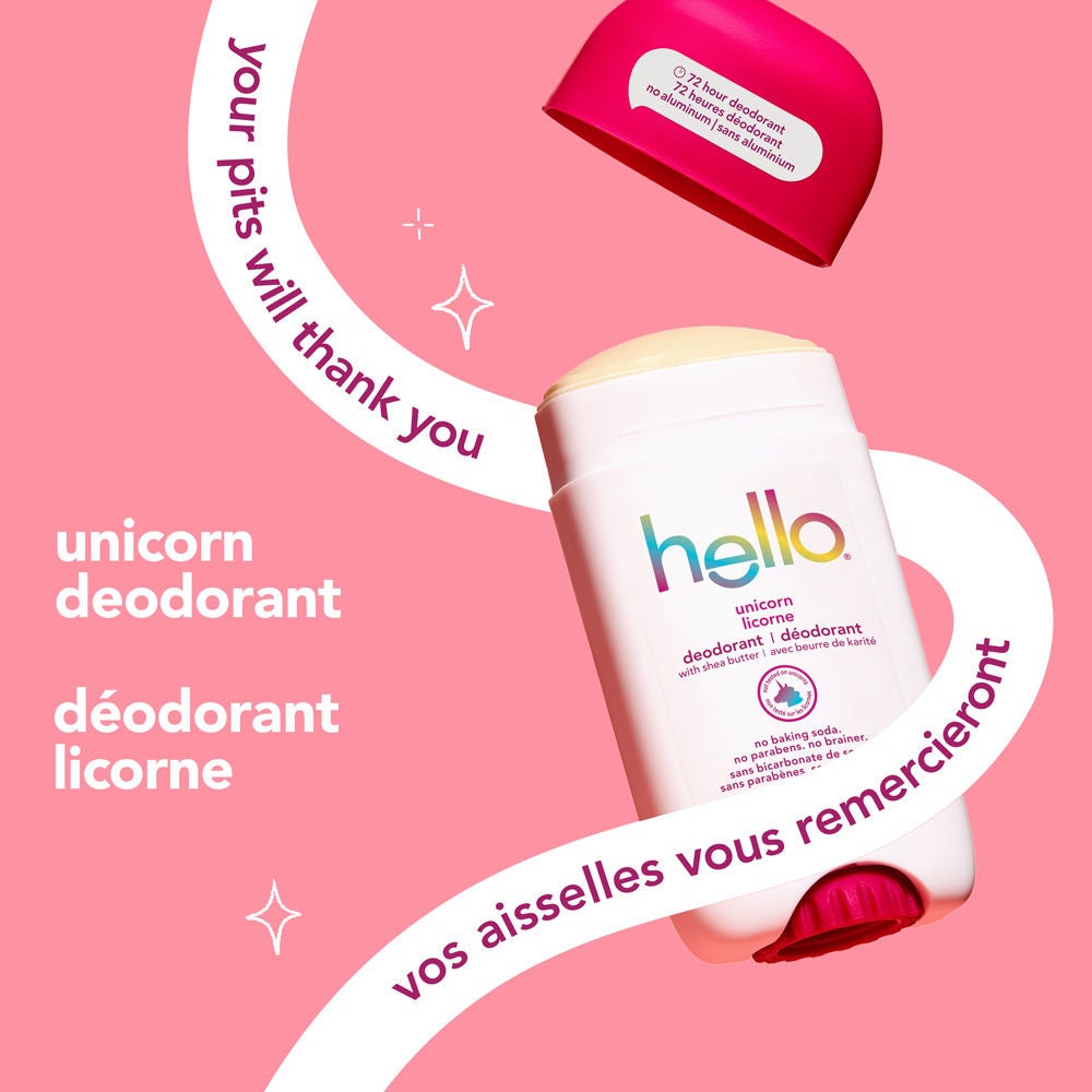 IMAGE 4 hello unicorn aluminum free deodorant for Women and Men with cap off and a little extra magic.